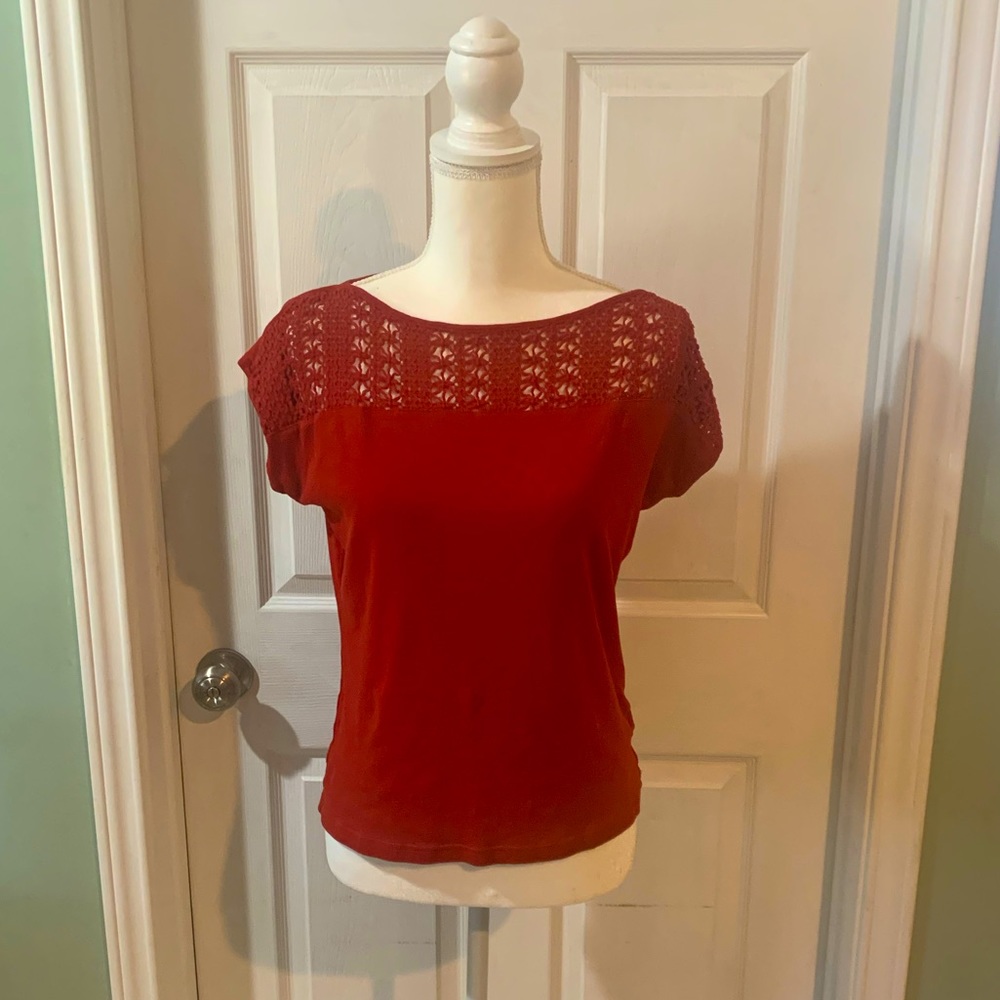 Women Chaps top. Medium. Blood Orange in color. Gently used. Short sleeve